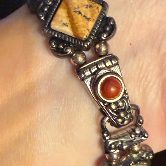 Premier Designs Jasper, Epidot, Antique Silver Plate Bracelet - Picture 3 of 6